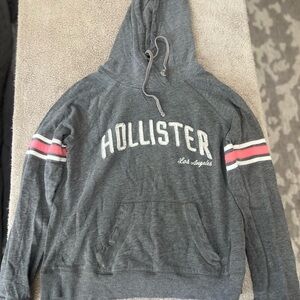 Hollister Gray and Red Sweater with Varsity Stripes